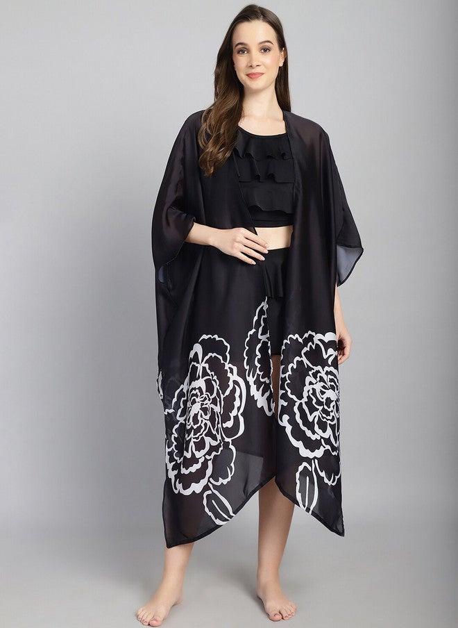 CUKOO Floral Long Slit Swimwear Cover up Top - Image 1